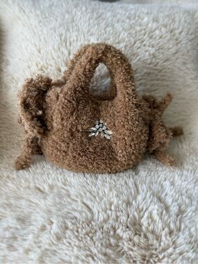 Simone Rocha Brown Faux-Shearling Kids Tote with Crystal Accent
